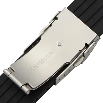 24mm x 11mm Silikona Gumijas Watchband par Oris Aquis Izliekta Skatīties Joslas Nerūsējošā Tērauda Drošības Siksnu Sprādzes Rokas Aproce Melna