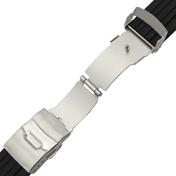 24mm x 11mm Silikona Gumijas Watchband par Oris Aquis Izliekta Skatīties Joslas Nerūsējošā Tērauda Drošības Siksnu Sprādzes Rokas Aproce Melna