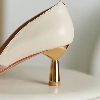 ALLBITEFO zelta papēdi īstas ādas zīmols augstiem papēžiem puse sieviešu kurpes rudens/pavasara sieviešu augstpapēžu kurpes alons hauts femme