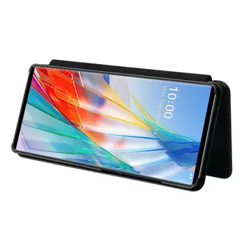 Par LG Ārējie 5G 2020 Gadījumā Oglekļa Šķiedras Pārsegs Ādas Gadījumā LG Ārējie LGWing 5G Biznesa Magnētisko Seifs Kartes Slots Slim Cover 6.8