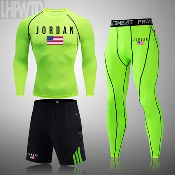 Jordan Vīriešu Kompresijas Sporta Tērps, SPORTA Necaurlaidīgai Apģērbu Jogas Komplekti Treniņu Skriešanas MMA Fitnesa Apģērbu Tracksuit Sporta