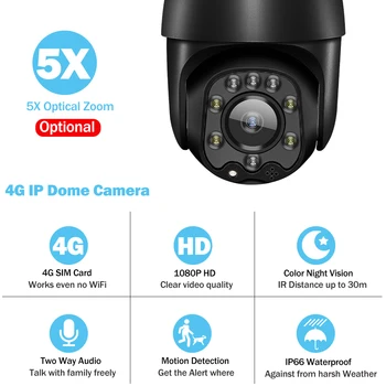 Camhi IP Kamera 3G 4G SIM Kartes 1080P VIDEONOVĒROŠANAS Kameras Āra Smart Security Camera WiFi Monitors PTZ Dome Kamera Nakts Redzamības Krāsa