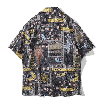 Tumši Ikona galvas apsējs Iespiesti Havaju Krekls Vīriešiem Savukārt-Apkakle Polo Krekls ar Īsām Piedurknēm Krekli Vīrietis