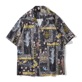 Tumši Ikona galvas apsējs Iespiesti Havaju Krekls Vīriešiem Savukārt-Apkakle Polo Krekls ar Īsām Piedurknēm Krekli Vīrietis
