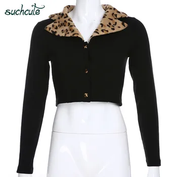 SUCHCUTE Leopard t Krekls Sievietēm Black Modis Harajuku Tēmas Gothic Tee Gadījuma korejiešu Stilā, Streetwear Sieviešu Topi Festivāls