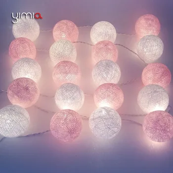 YIMIA Balta/Rozā Kokvilnas Bumbu, Gaismas, LED String Ziemassvētku Apgaismojums Āra Pasaku Svētku Gaismas Vainags Baby LED Nakts Apgaismojums, dāvanas