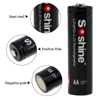2 gab sākotnējā SOSHINE Lifepo4 AA / 14500 akumulatora 700mAh 3.2 V uzlādējamās baterijas Ar Bateriju Gadījumā