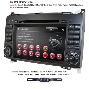 2Din AutoRadio Auto DVD palyer par Mercedes Benz Sprinter B200 W209 W169 W169 B-klasse W245 B170 Vito W639 gps navigācijas SWC BT