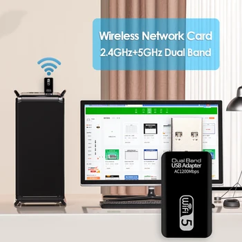 1200Mbps USB Wifi Tīkla Kartes Adapteris 2.4 G/5G Dual-Band Wireless Dongle Uztvērēju MAIŅSTRĀVAS wifi Adapteri Windows 7/8/10 Mac OS