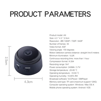 Mini HD (4K/1080P WiFi IP Kameras Kustības detektors Nakts Redzamības Tālvadības Monitoru Ar Magnētisko Turētāju Bezvadu Kameras Mini Kameras