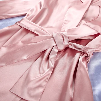 HiLoc Rozā Satīna Pidžamas Komplekts Sieviešu Tērpu Komplekti Sleepwear Zīda Mājas Tērps Vērtnes Trīs Ceturtdaļu Piedurknēm Halāti Zaudēt Sadalīt Bikses Cietie