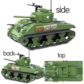 II pasaules kara ASV Armija M4A1 Sherman Tank Militāro ww2 Tanku Celtniecības Bloki Karavīrs Skaitļi Ieroci Pistoles Rotaļlietas Zēniem Dāvanu