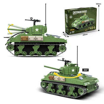 II pasaules kara ASV Armija M4A1 Sherman Tank Militāro ww2 Tanku Celtniecības Bloki Karavīrs Skaitļi Ieroci Pistoles Rotaļlietas Zēniem Dāvanu