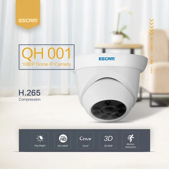 ESCAM QH001 ONVIF H. 265 1080P P2P IS Dome IP Kamera Kustības detektors ar Smart Analīze Funkcija