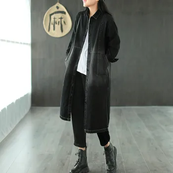 Max LuLu 2020 Rudens Modes Korejas Dizaineris Dāmas Ilgi Windbreakers Sieviešu Vintage Džinsa Uzrakt Mēteļi Lielgabarīta Melnas Drēbes