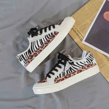Leopard Zemu top Audekla Kurpes Harajuku Čības Modes Jaunās Mežģīnes-up Dzīvoklis Kurpes Sieviešu Klasisko Streetwear Zebra Modelis Apavi