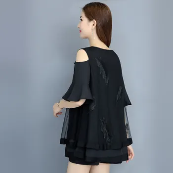 Sieviešu Šifona Kreklu Vasaras 2019 Jaunu Modes Frēzēšana Spalvas Izšuvumi Izlīdzināšanu Īstermiņa piedurknēm Topi Brīvs Blūze Puloveri Sieviete