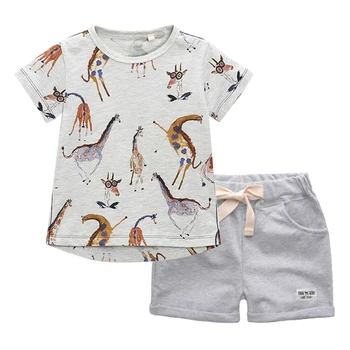 BINIDUCKLING Vasaras Bērnu Zēniem Bērnu Apģērbu Komplekti Karikatūra Žirafe T-krekls+Bikses, Kokvilnas Outifts Toddler Zēnu Apģērbu Komplekts 2T-7T