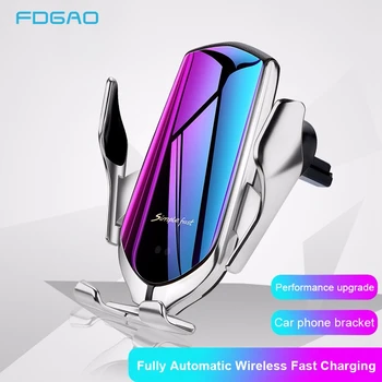 FDGAO 10W Qi Automātiskā Bezvadu Automašīnas Lādētājs Samsung S9 S10 S8 iPhone 11 X XS XR 8 Infrasarkanais Sensors Ātra Uzlādēšana Tālruņa Turētājs