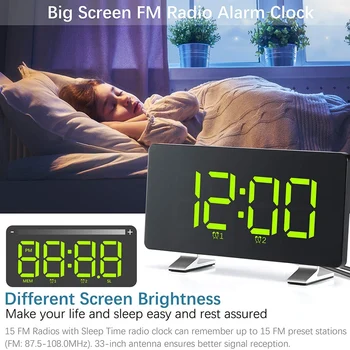 Modinātājpulksteņi Guļamistabas ar FM Radio, Dual Signalizācija, 6.7 Collu LED Sn, USB Ports Uzlādes, 4 Spilgtuma, 12/24H