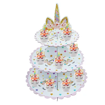 3 Stāvi Rozā Vienradzis Modelis Kūka Stāvēt Cupcake Displejs Stāvēt, lai Unicornio Tēmu Dzimšanas dienas svinības Apdare Bērni Grupa Krājumi