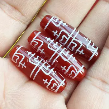 10x30mm Red DZI krelles Tibetas Olivary Agate akmens Ovāls DIY Kulons Zaudēt Krelles 1gb